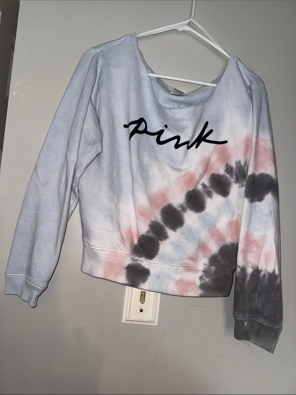 PINK Tie-Dye Crewneck Sweatshirt - Pastel Pink, Gray & Light Blue